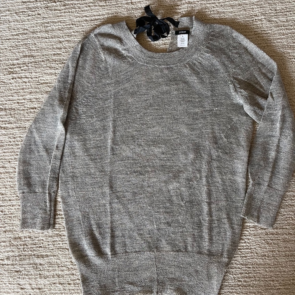 L. Crew Light Gray Knit Sweater with Gold Flecks